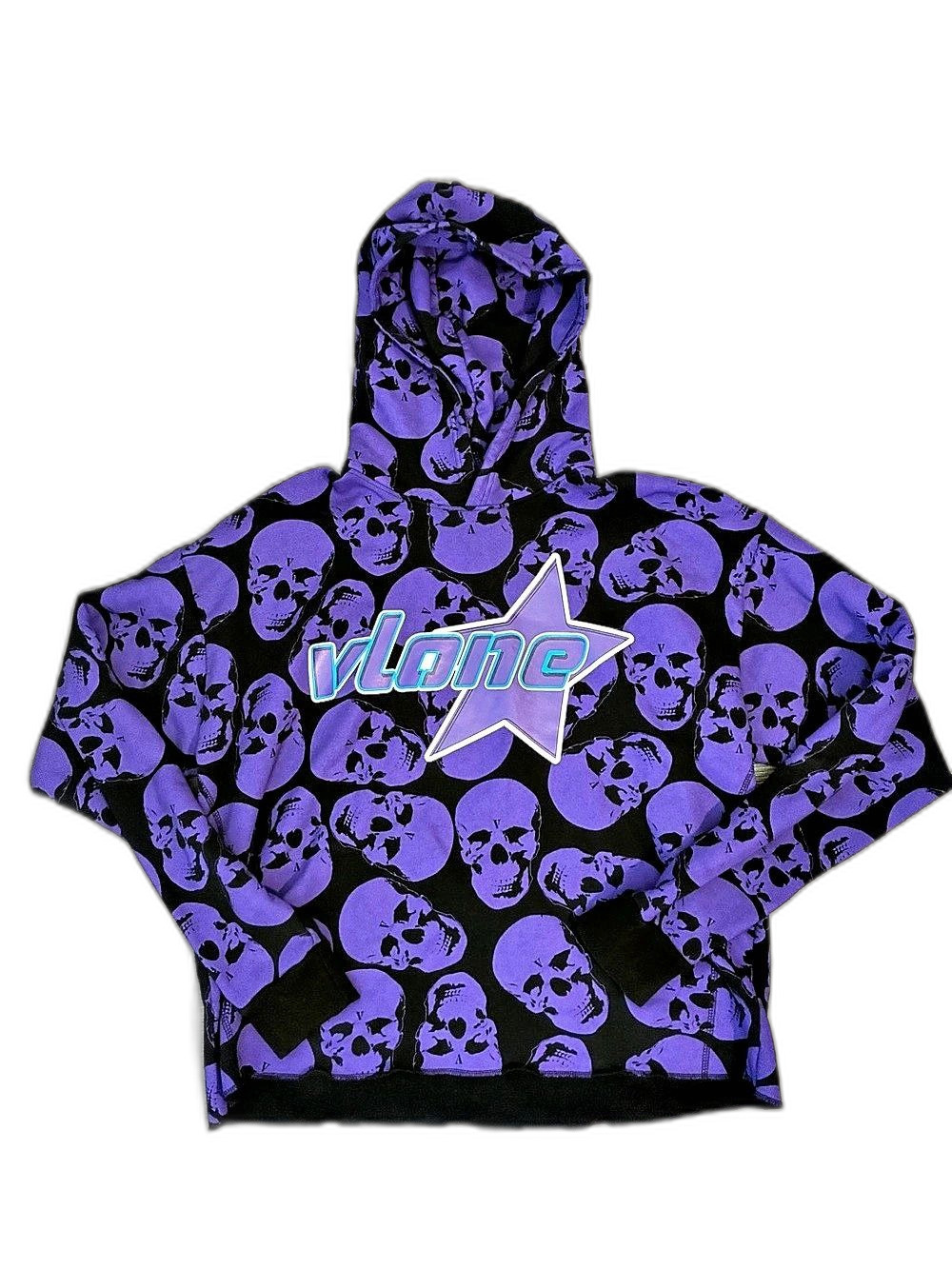 Vlone Crypt Skulls print Hoodie Purple & Black Terry cloth XL New